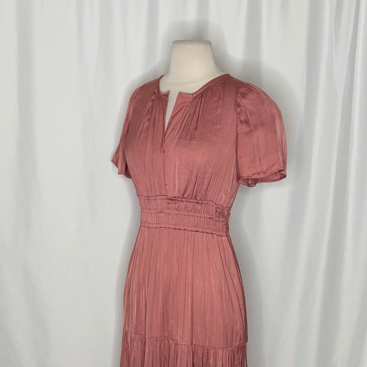 ANTHROPOLOGIE Somerset Satin Maxi Dress Rose Pink Mauve X-Small Petite XSP