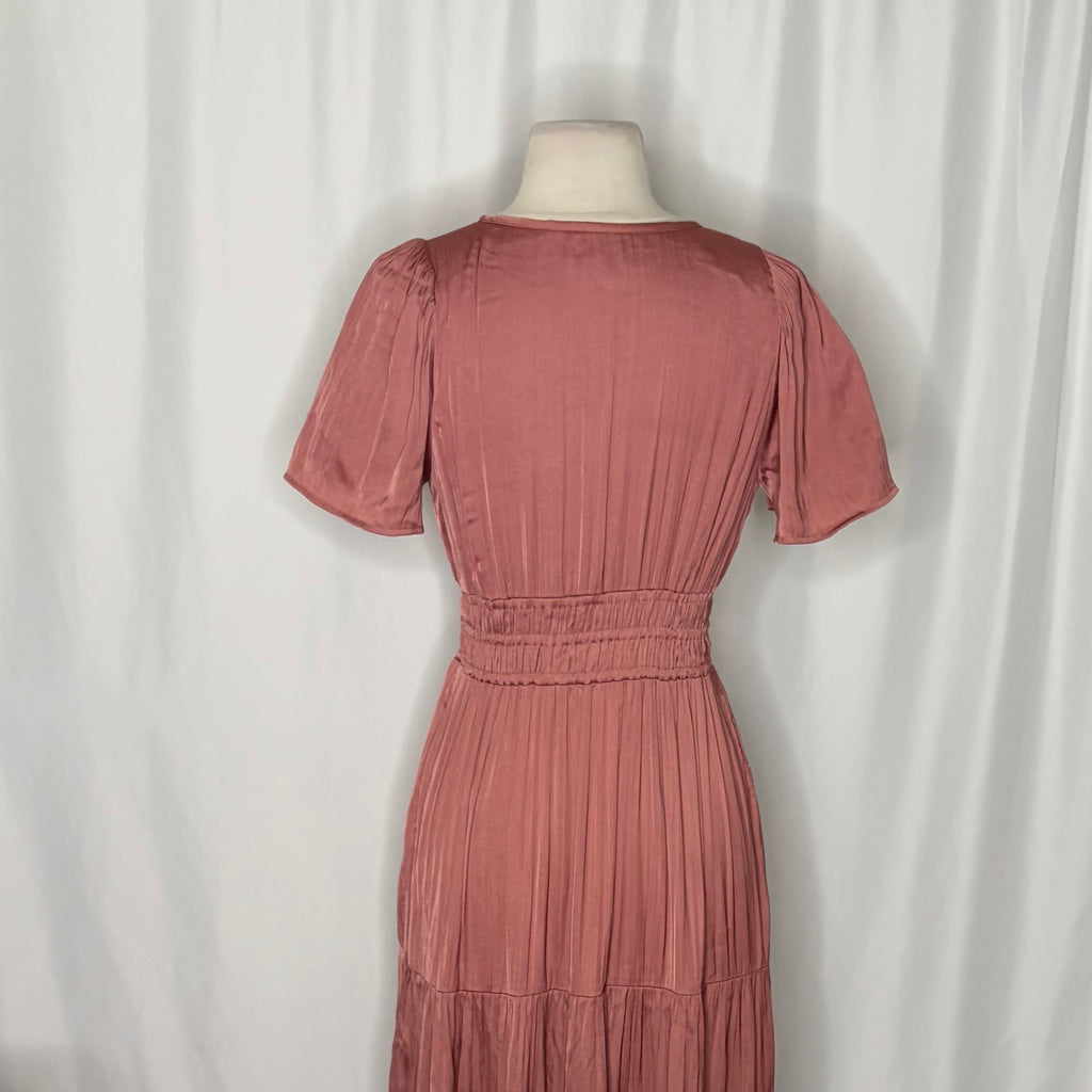 ANTHROPOLOGIE Somerset Satin Maxi Dress Rose Pink Mauve X-Small Petite XSP