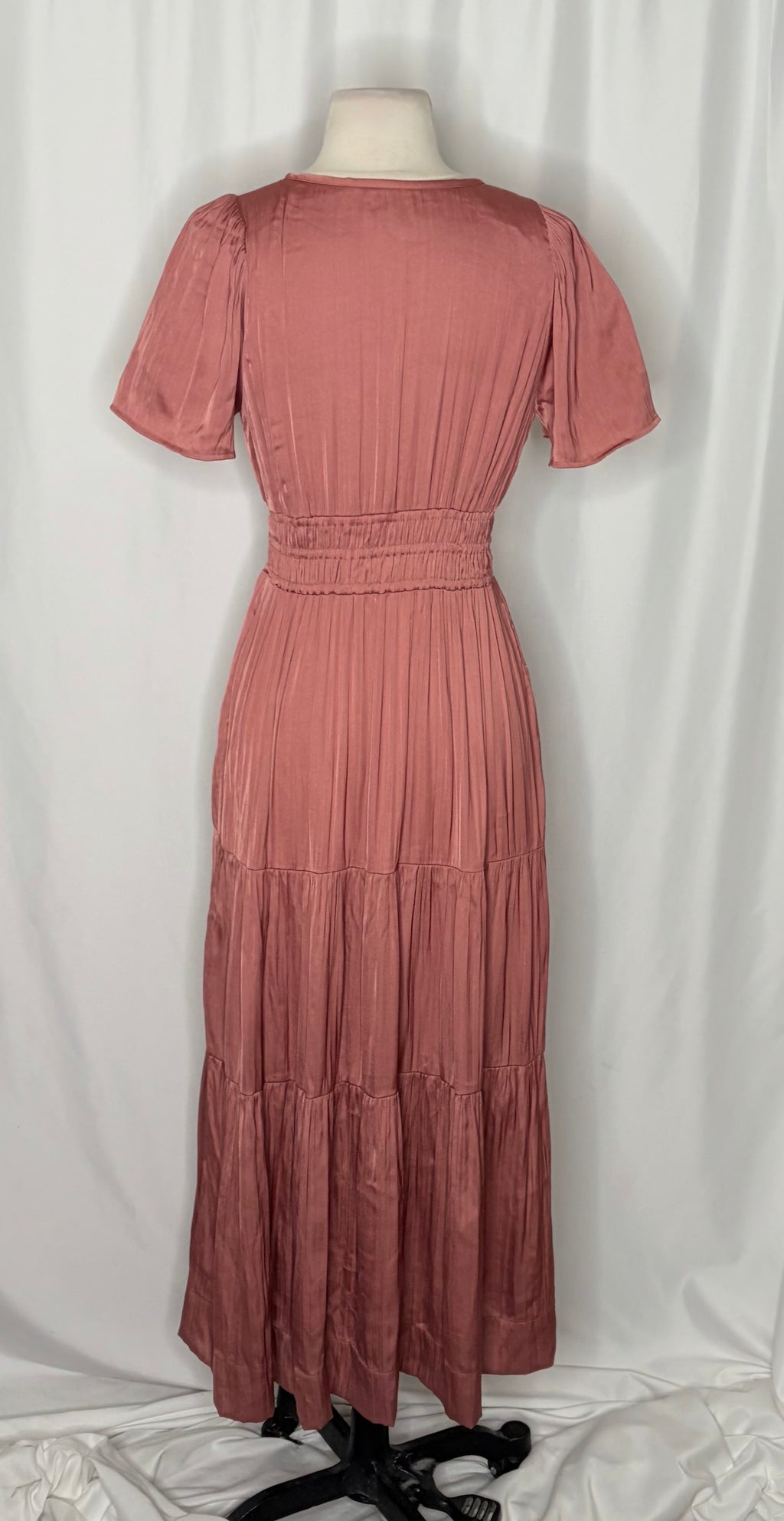 ANTHROPOLOGIE Somerset Satin Maxi Dress Rose Pink Mauve X-Small Petite XSP