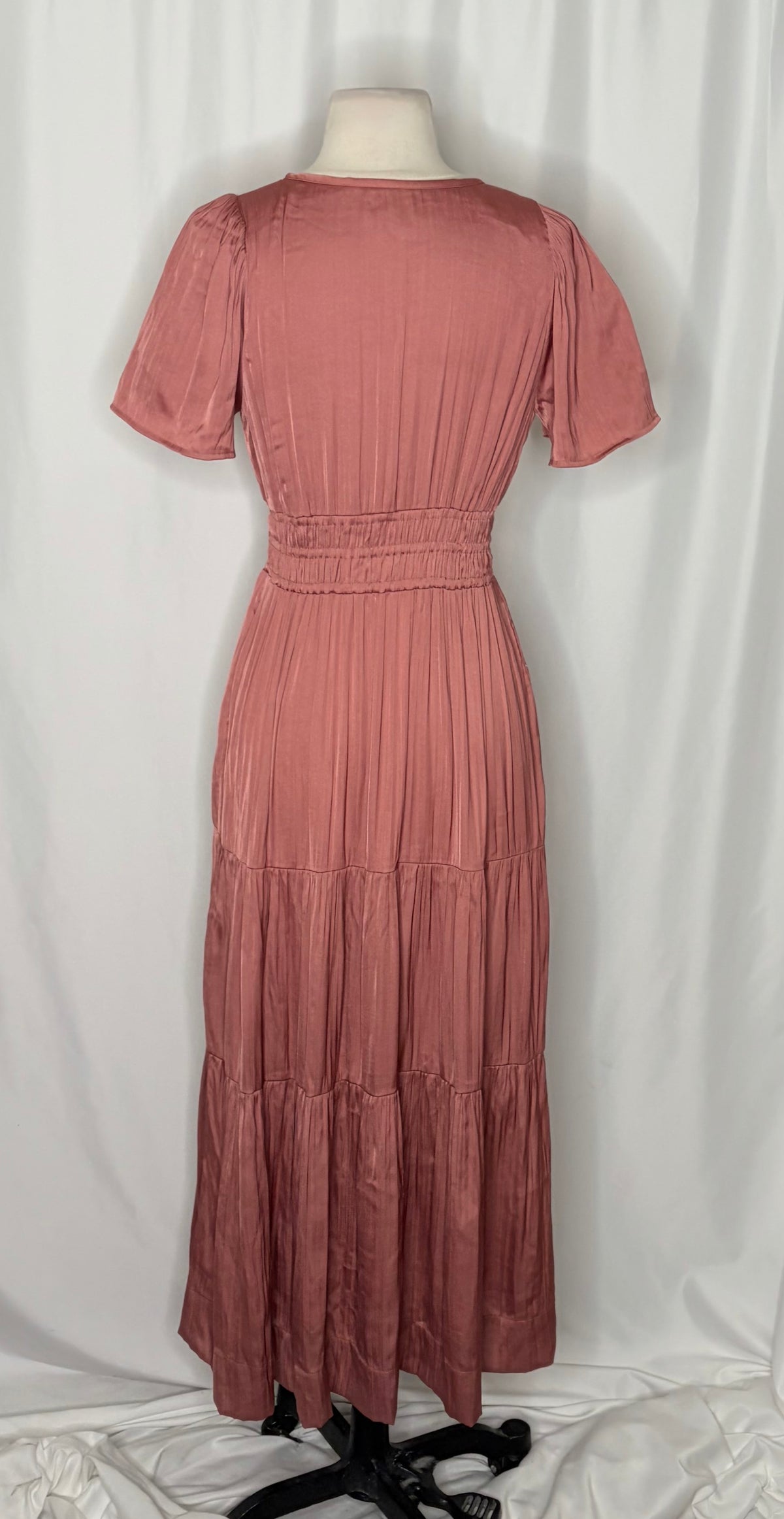 ANTHROPOLOGIE Somerset Satin Maxi Dress Rose Pink Mauve X-Small Petite XSP