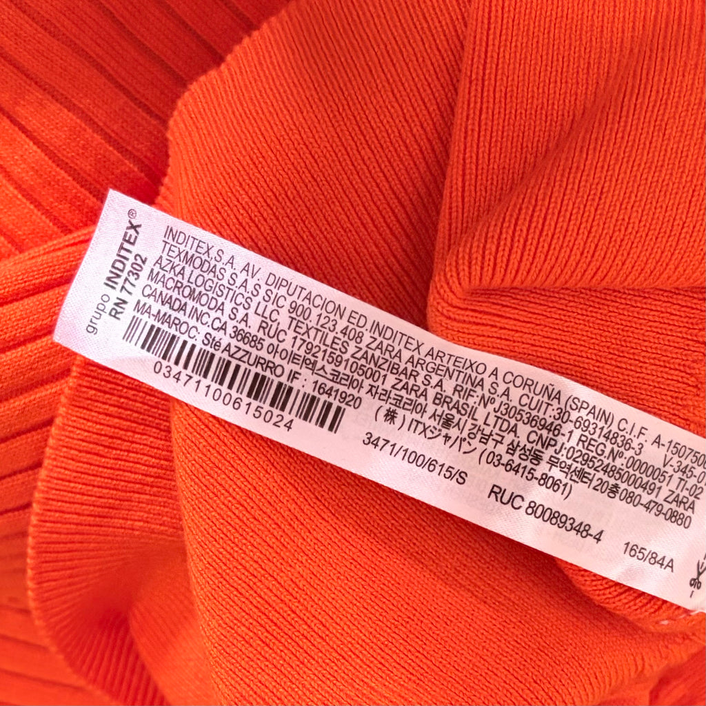 NWT!! ZARA Ribbed Turtleneck Sweater Bright Orange Fitted Knit Cropped Small