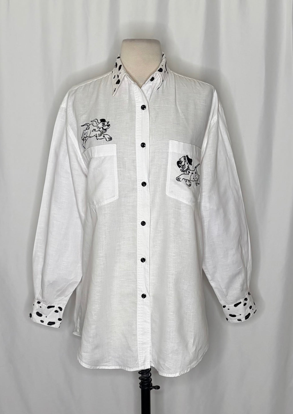 DISNEY STORE 101 Dalmatians Embroidered Linen Blend Button Down Shirt Medium