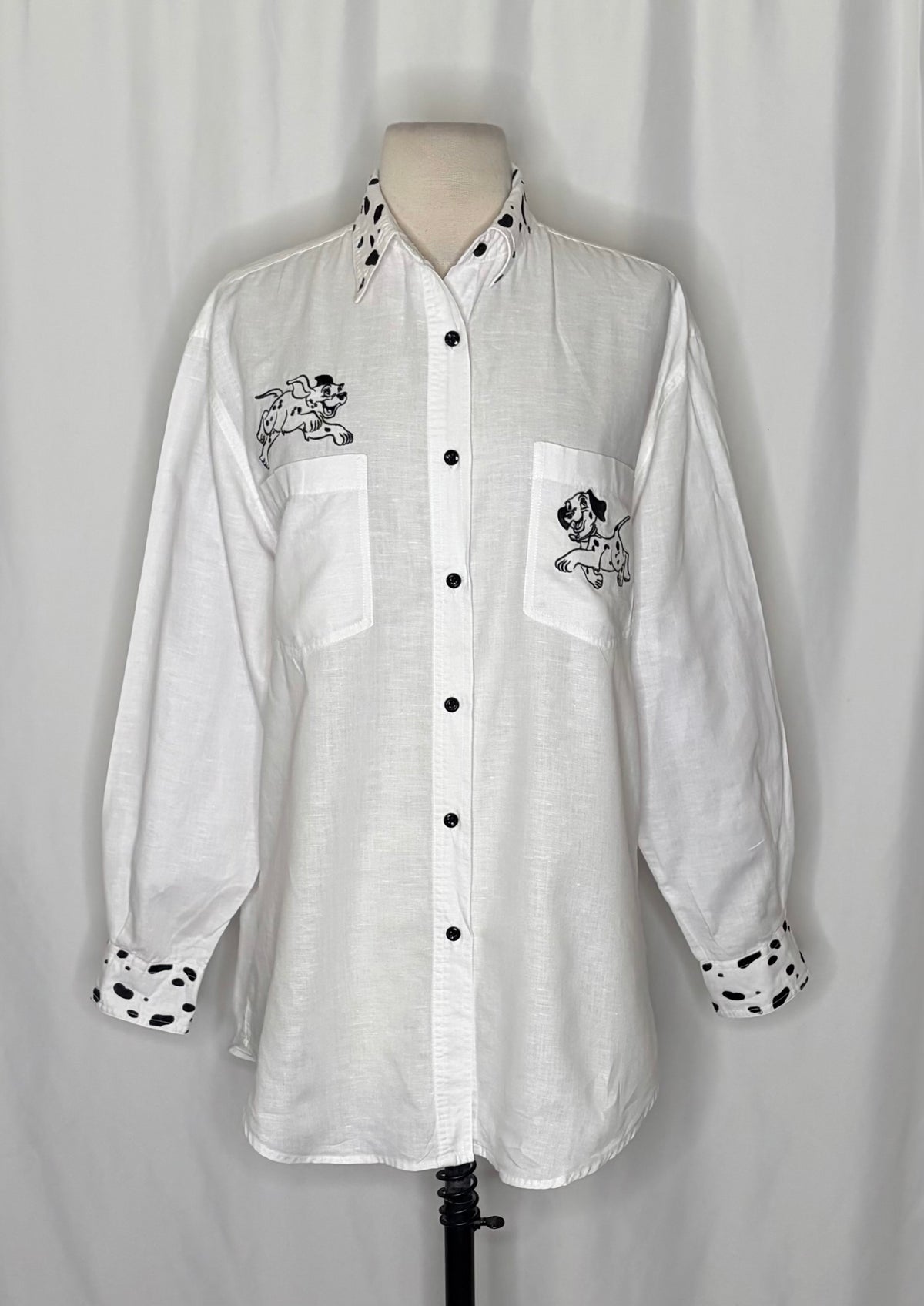 DISNEY STORE 101 Dalmatians Embroidered Linen Blend Button Down Shirt Medium