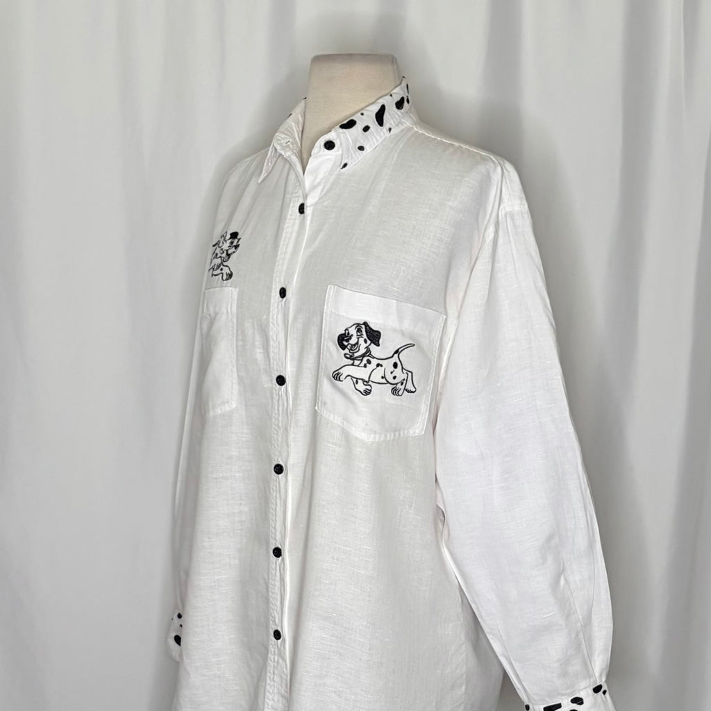 DISNEY STORE 101 Dalmatians Embroidered Linen Blend Button Down Shirt Medium