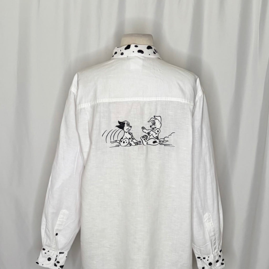 DISNEY STORE 101 Dalmatians Embroidered Linen Blend Button Down Shirt Medium