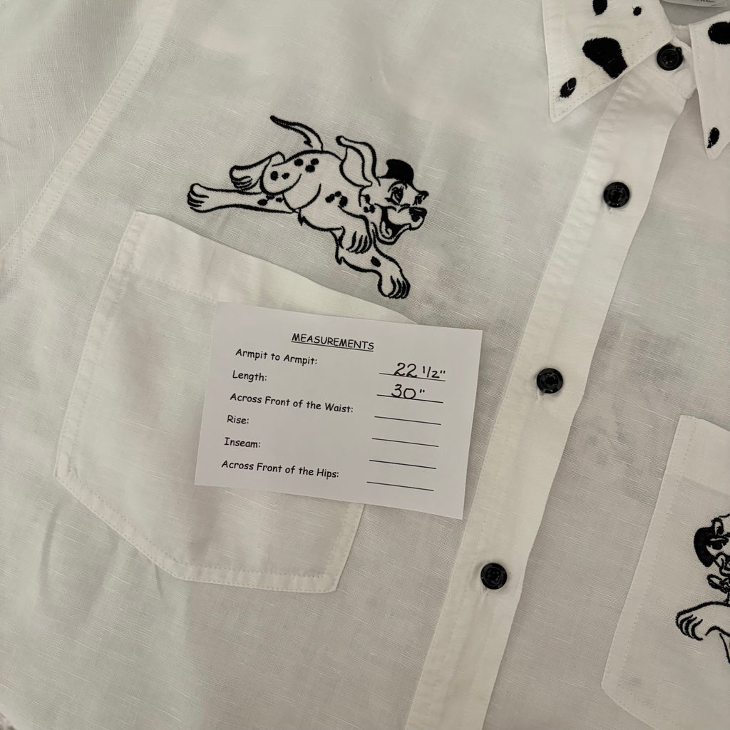 DISNEY STORE 101 Dalmatians Embroidered Linen Blend Button Down Shirt Medium