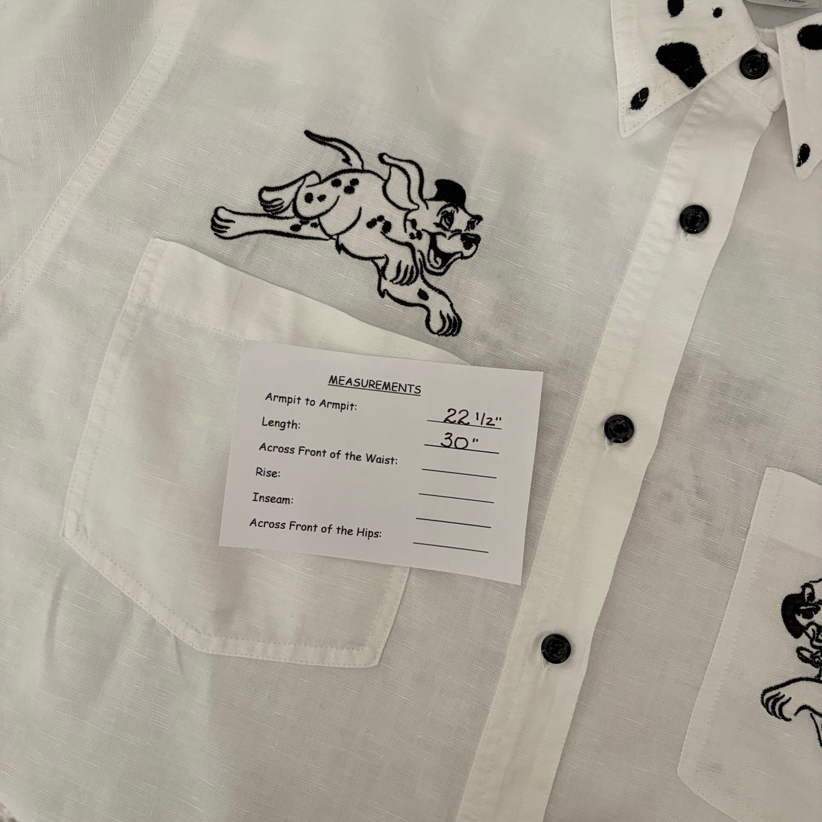 DISNEY STORE 101 Dalmatians Embroidered Linen Blend Button Down Shirt Medium