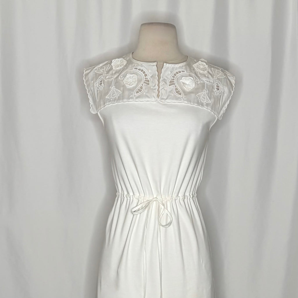 SEE BY CHLOÉ White Embroidered Lace Cutwork Yoked Knit Dress Solid Size Small