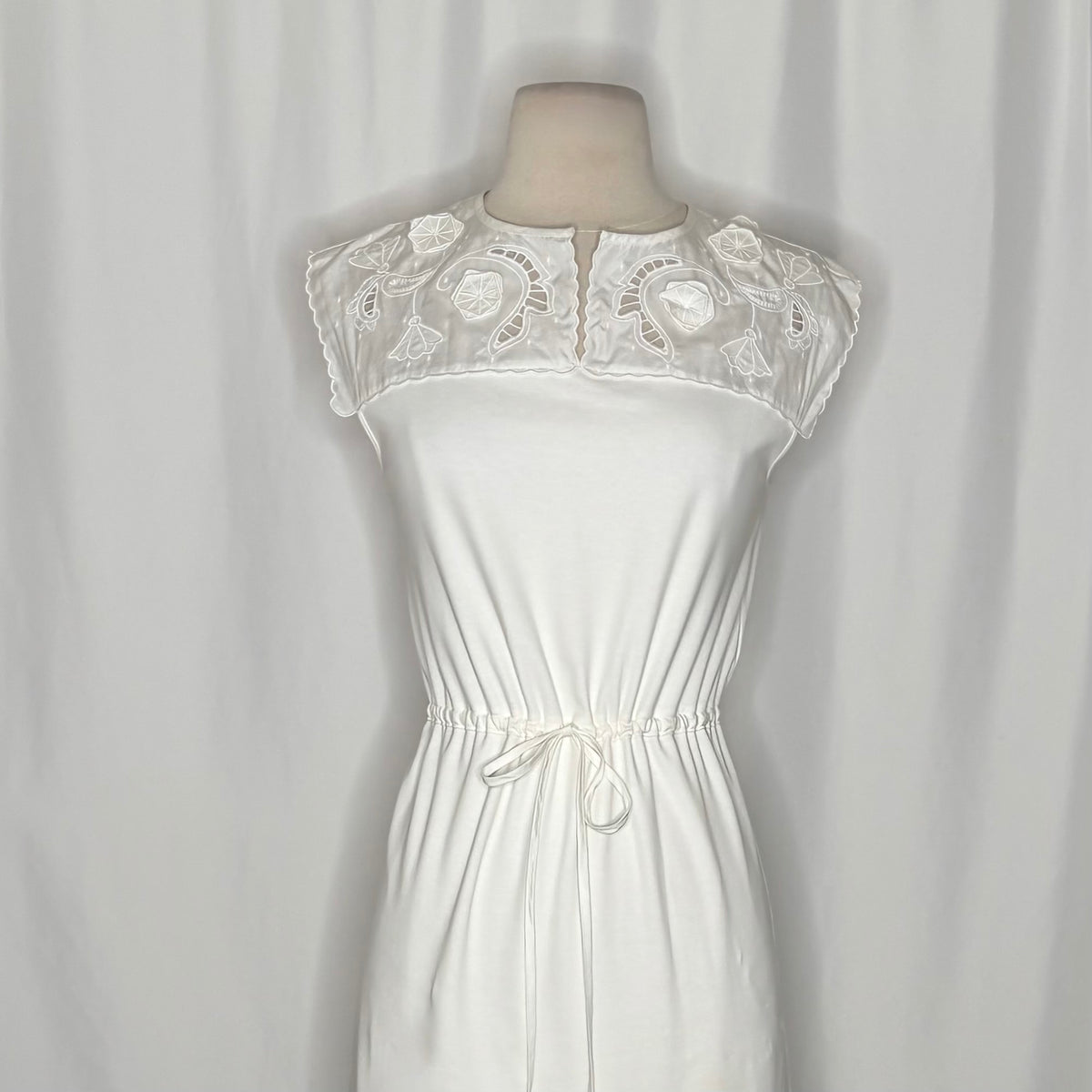 SEE BY CHLOÉ White Embroidered Lace Cutwork Yoked Knit Dress Solid Size Small
