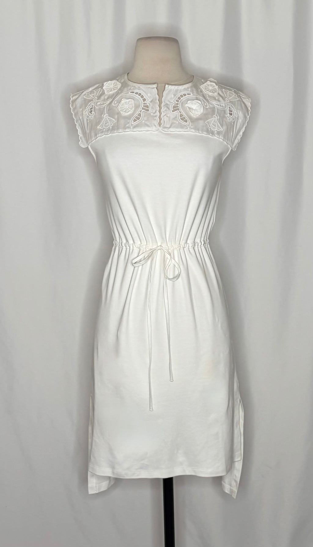 SEE BY CHLOÉ White Embroidered Lace Cutwork Yoked Knit Dress Solid Size Small