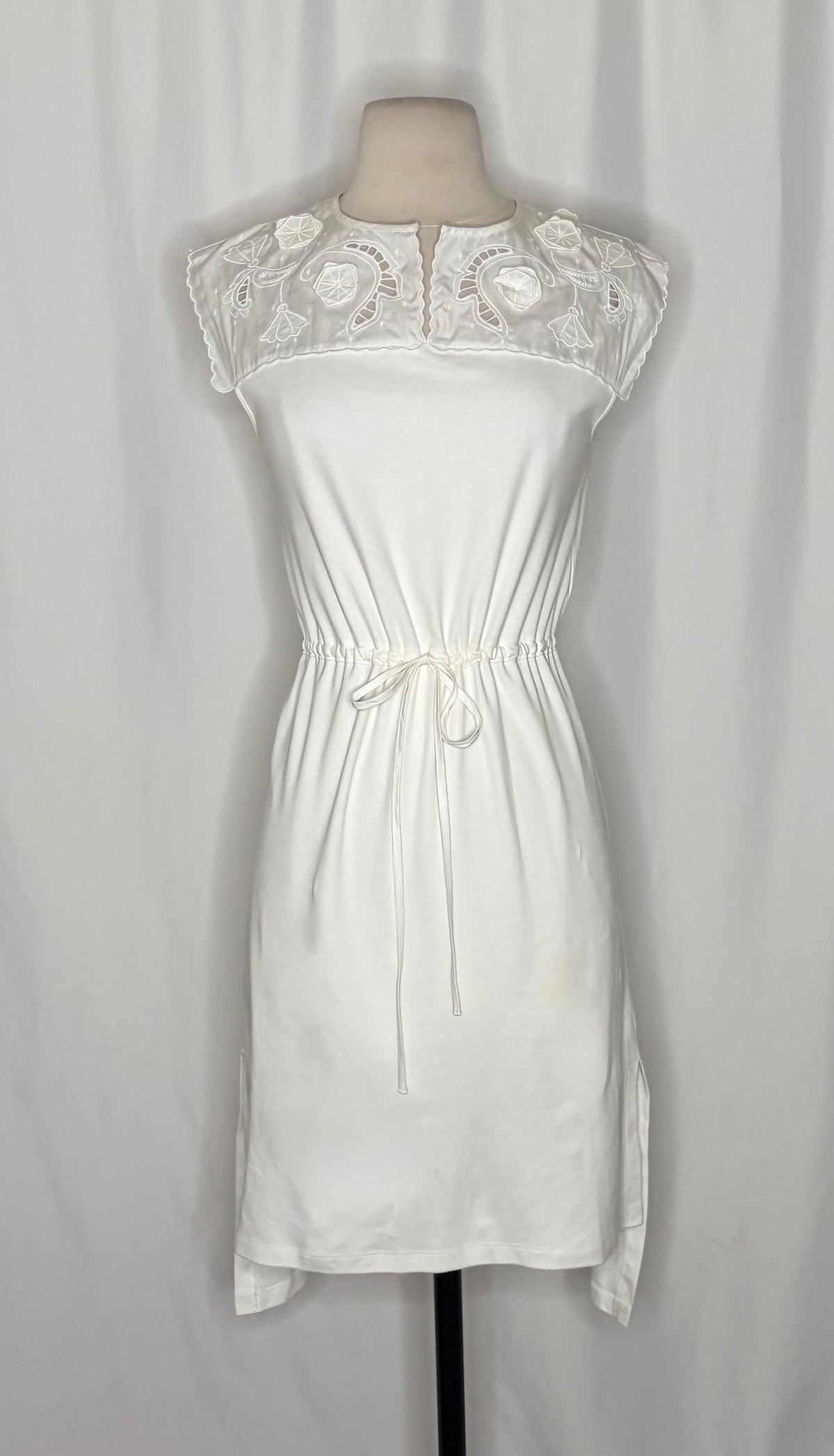 SEE BY CHLOÉ White Embroidered Lace Cutwork Yoked Knit Dress Solid Size Small