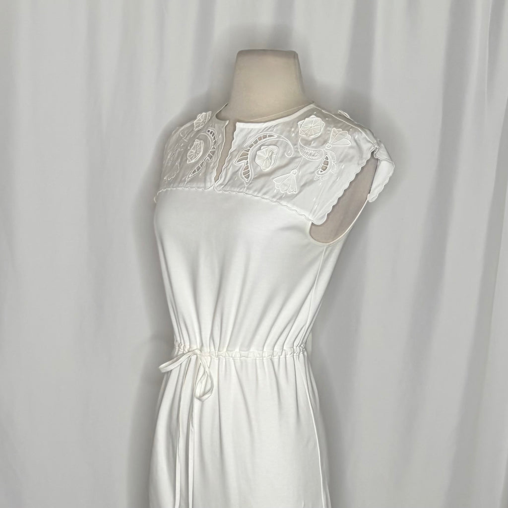 SEE BY CHLOÉ White Embroidered Lace Cutwork Yoked Knit Dress Solid Size Small