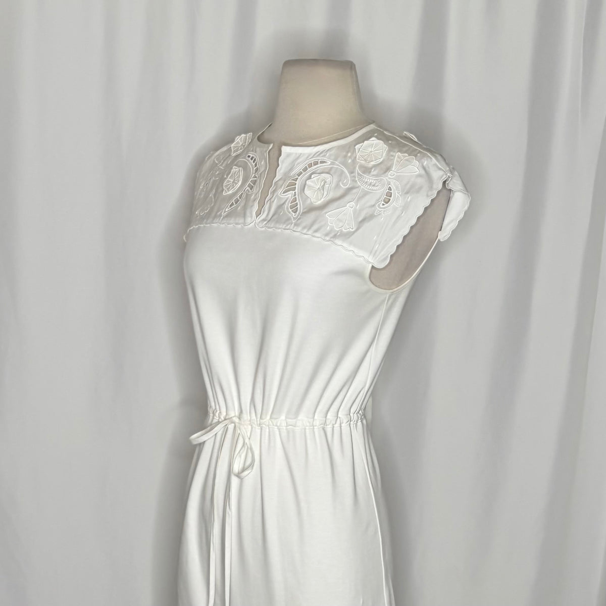 SEE BY CHLOÉ White Embroidered Lace Cutwork Yoked Knit Dress Solid Size Small