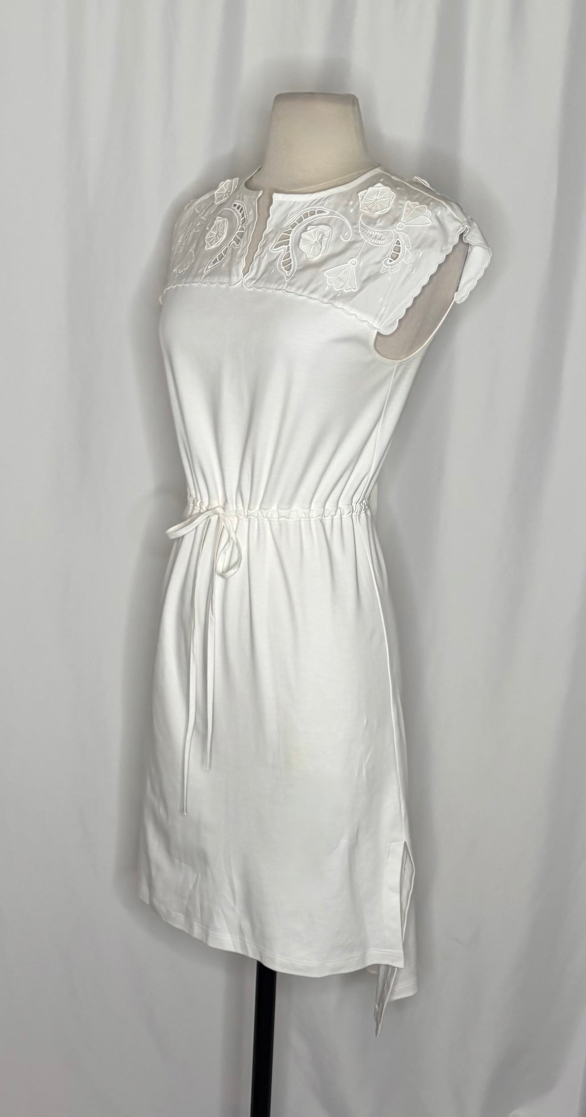 SEE BY CHLOÉ White Embroidered Lace Cutwork Yoked Knit Dress Solid Size Small