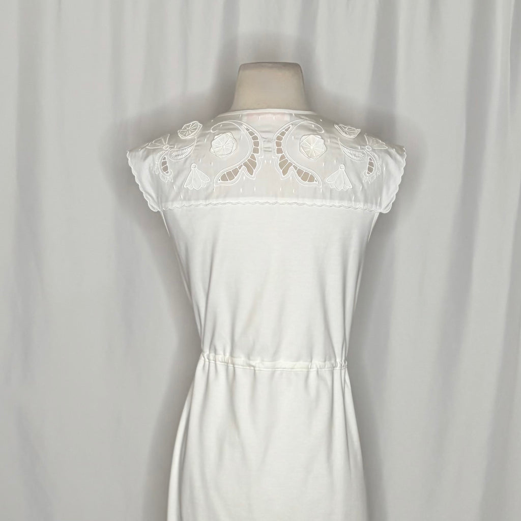SEE BY CHLOÉ White Embroidered Lace Cutwork Yoked Knit Dress Solid Size Small