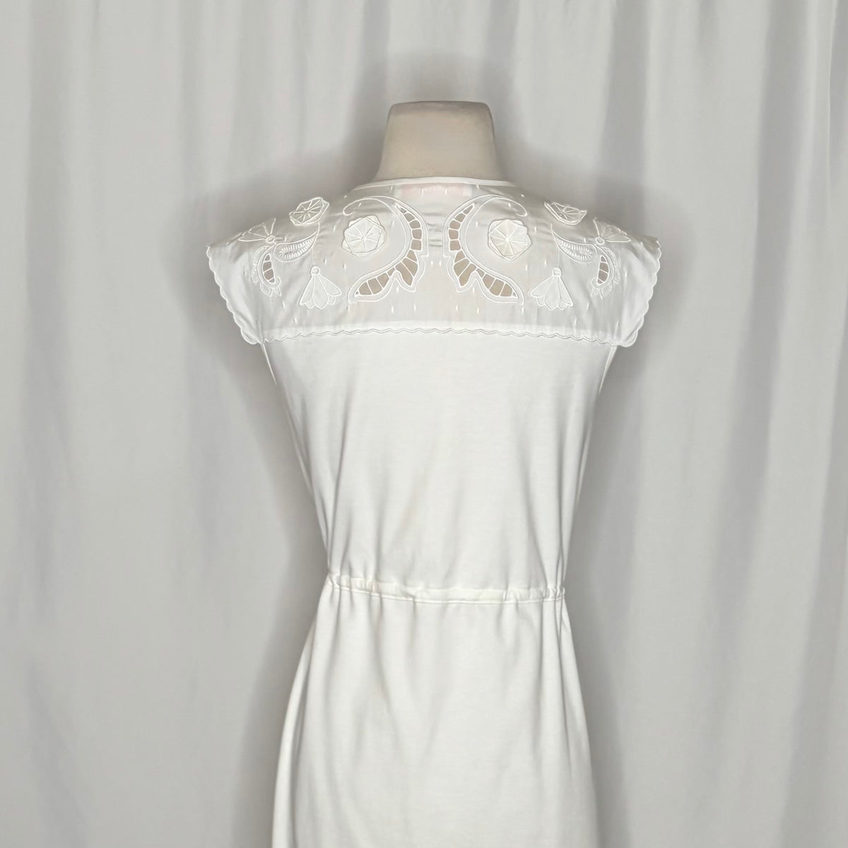 SEE BY CHLOÉ White Embroidered Lace Cutwork Yoked Knit Dress Solid Size Small