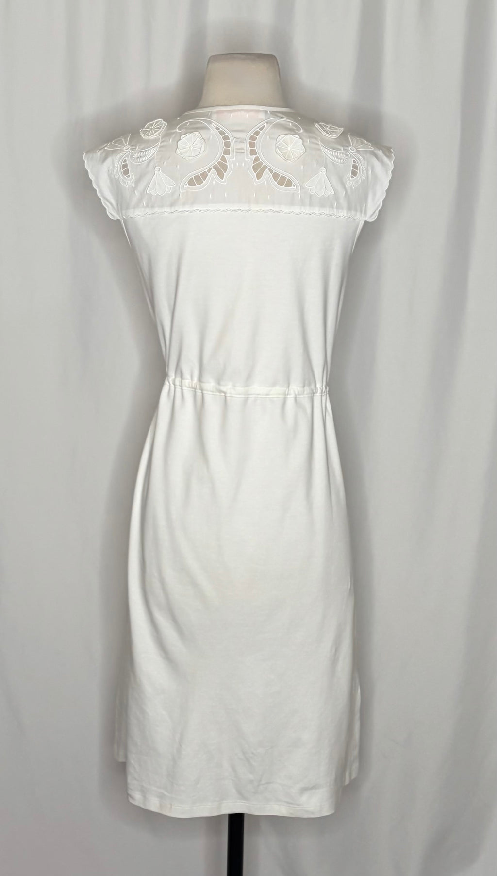SEE BY CHLOÉ White Embroidered Lace Cutwork Yoked Knit Dress Solid Size Small