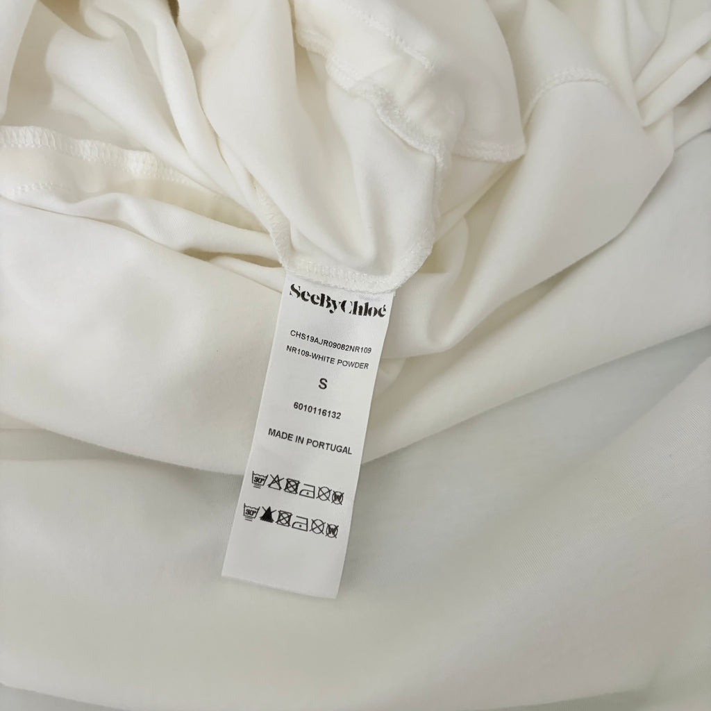 SEE BY CHLOÉ White Embroidered Lace Cutwork Yoked Knit Dress Solid Size Small