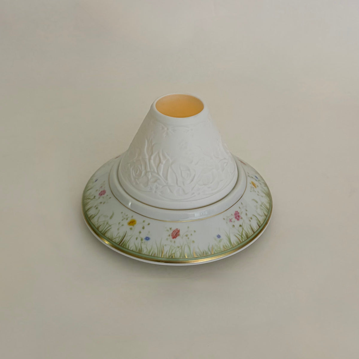 HAVILAND Limoges Floralies Lithophane Candle Votive Floral Gold France French