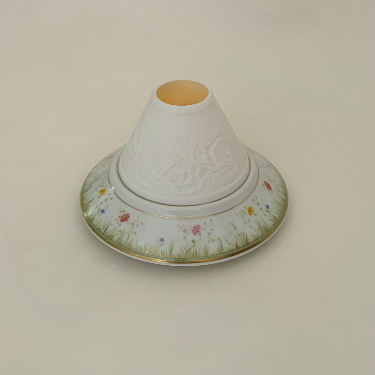 HAVILAND Limoges Floralies Lithophane Candle Votive Floral Gold France French