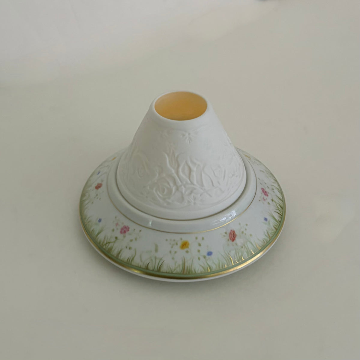 HAVILAND Limoges Floralies Lithophane Candle Votive Floral Gold France French