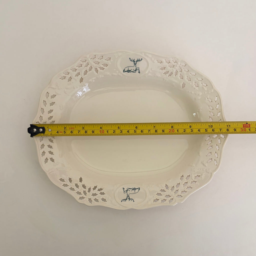 VAILLANCOURT Classical Christmas 11" Pierced Reindeer Platter Plate England Deer