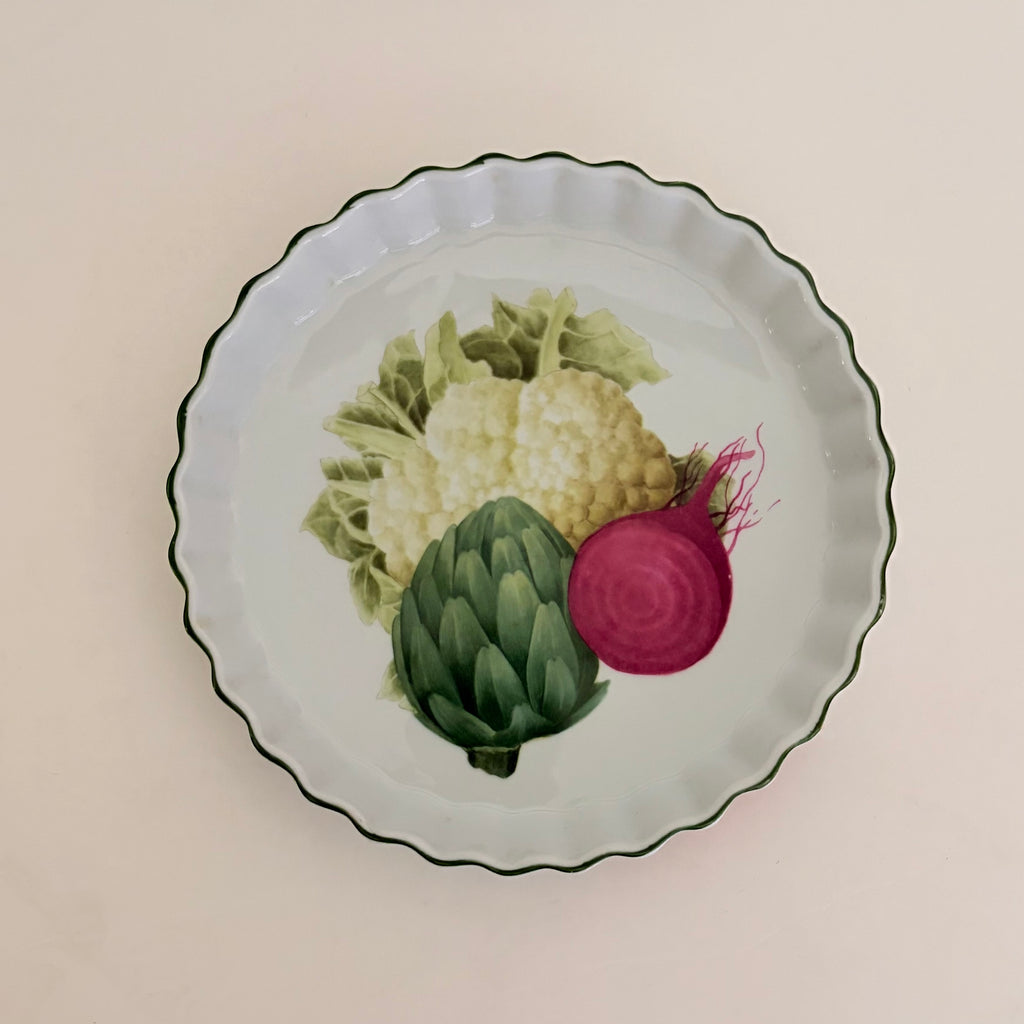 Vintage PHILIPPE DESHOULIERES Vegetable Porcelain Quiche Tart Dish France