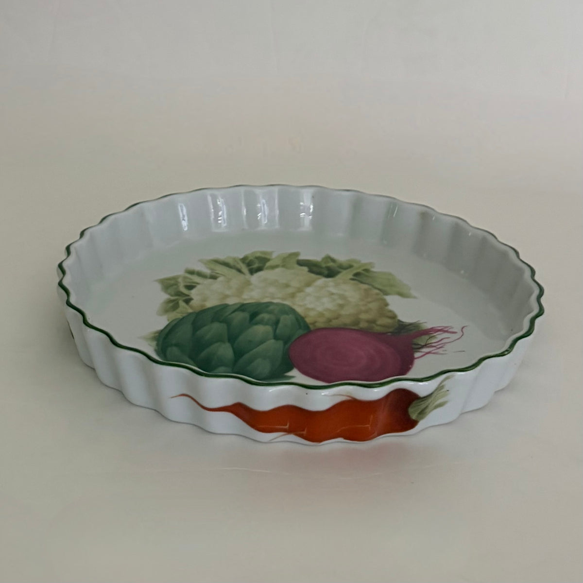 Vintage PHILIPPE DESHOULIERES Vegetable Porcelain Quiche Tart Dish France