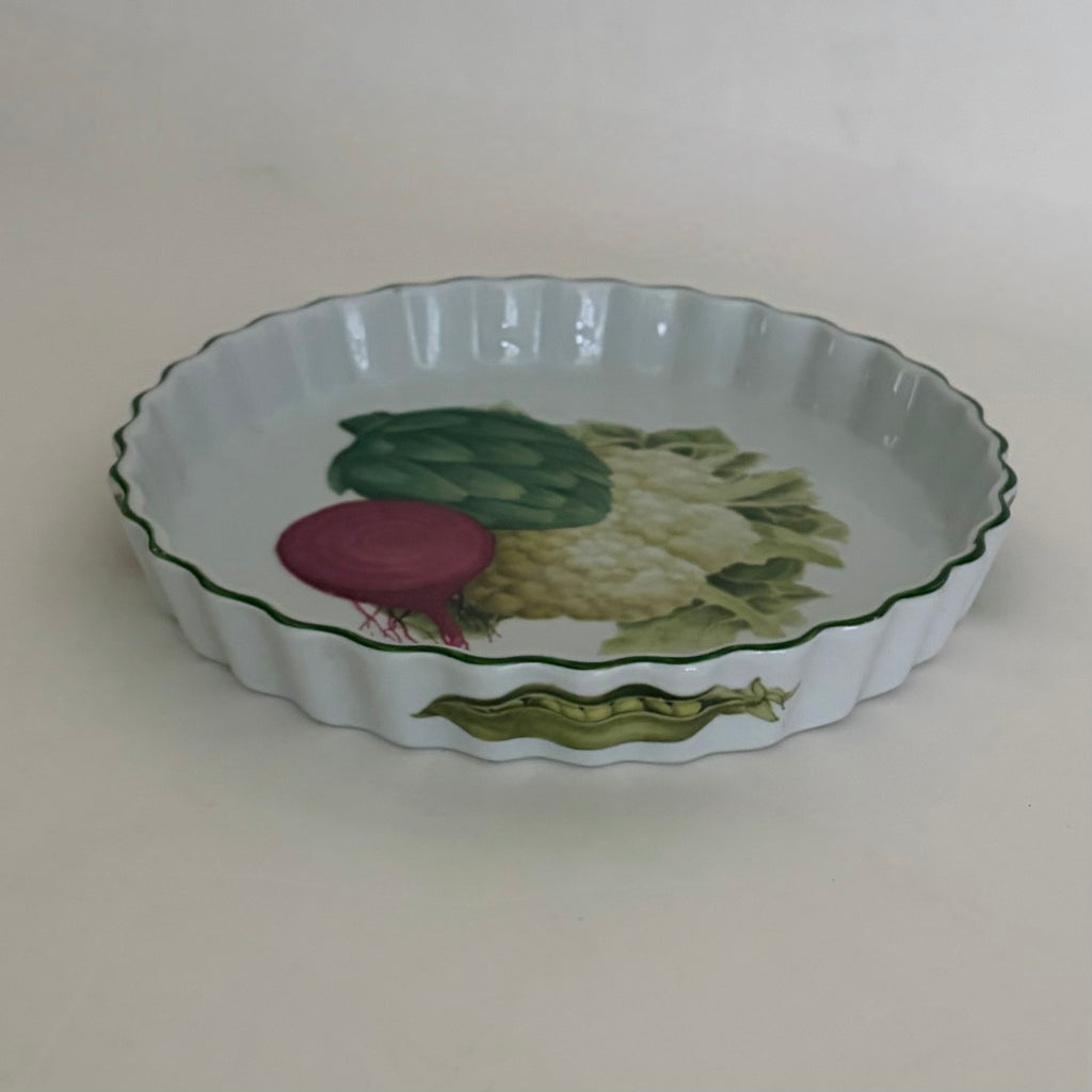 Vintage PHILIPPE DESHOULIERES Vegetable Porcelain Quiche Tart Dish France