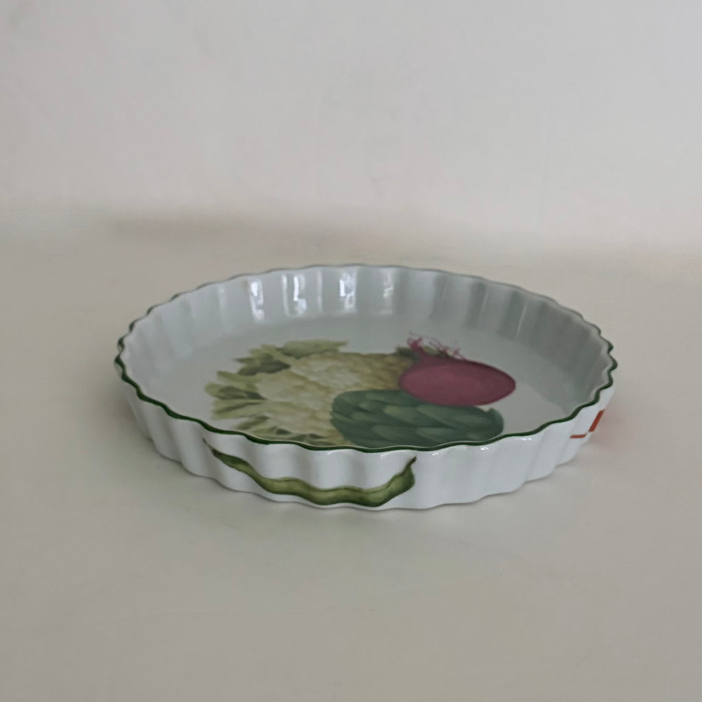 Vintage PHILIPPE DESHOULIERES Vegetable Porcelain Quiche Tart Dish France