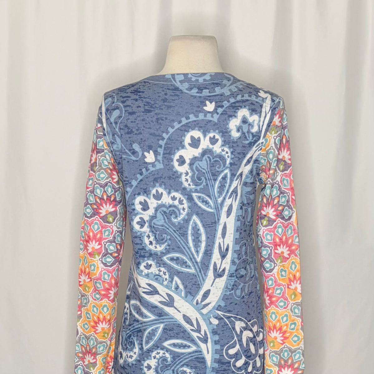 Sundance WHIMSY ROSE Blue Paisley Floral Baby Waffle Thermal Top Small USA