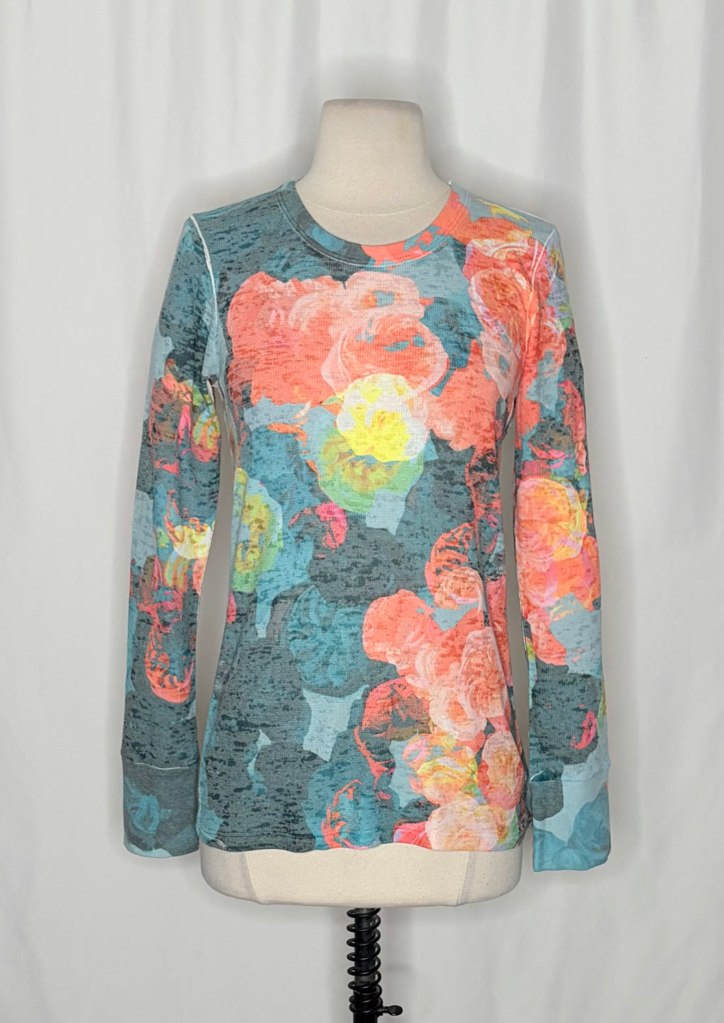 Sundance WHIMSY ROSE Coral Teal Floral Baby Waffle Thermal Top Small Made USA