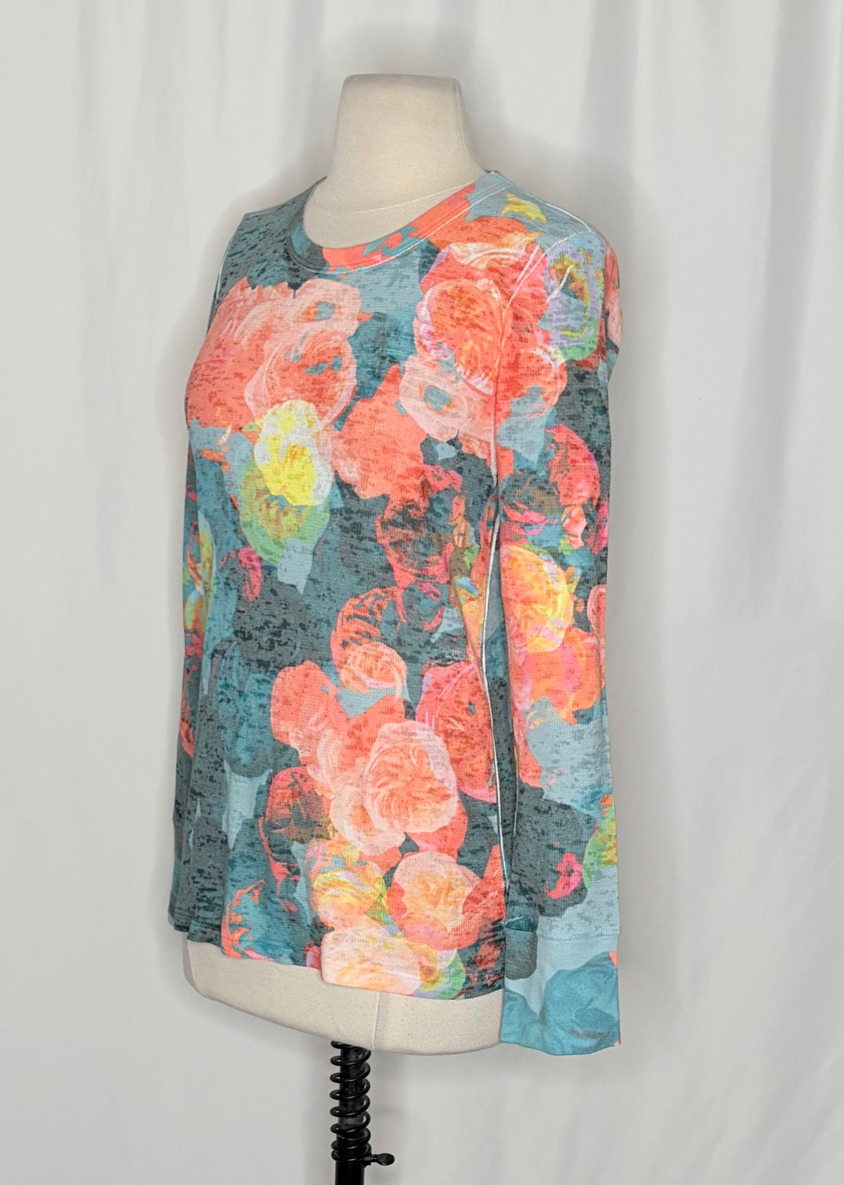 Sundance WHIMSY ROSE Coral Teal Floral Baby Waffle Thermal Top Small Made USA