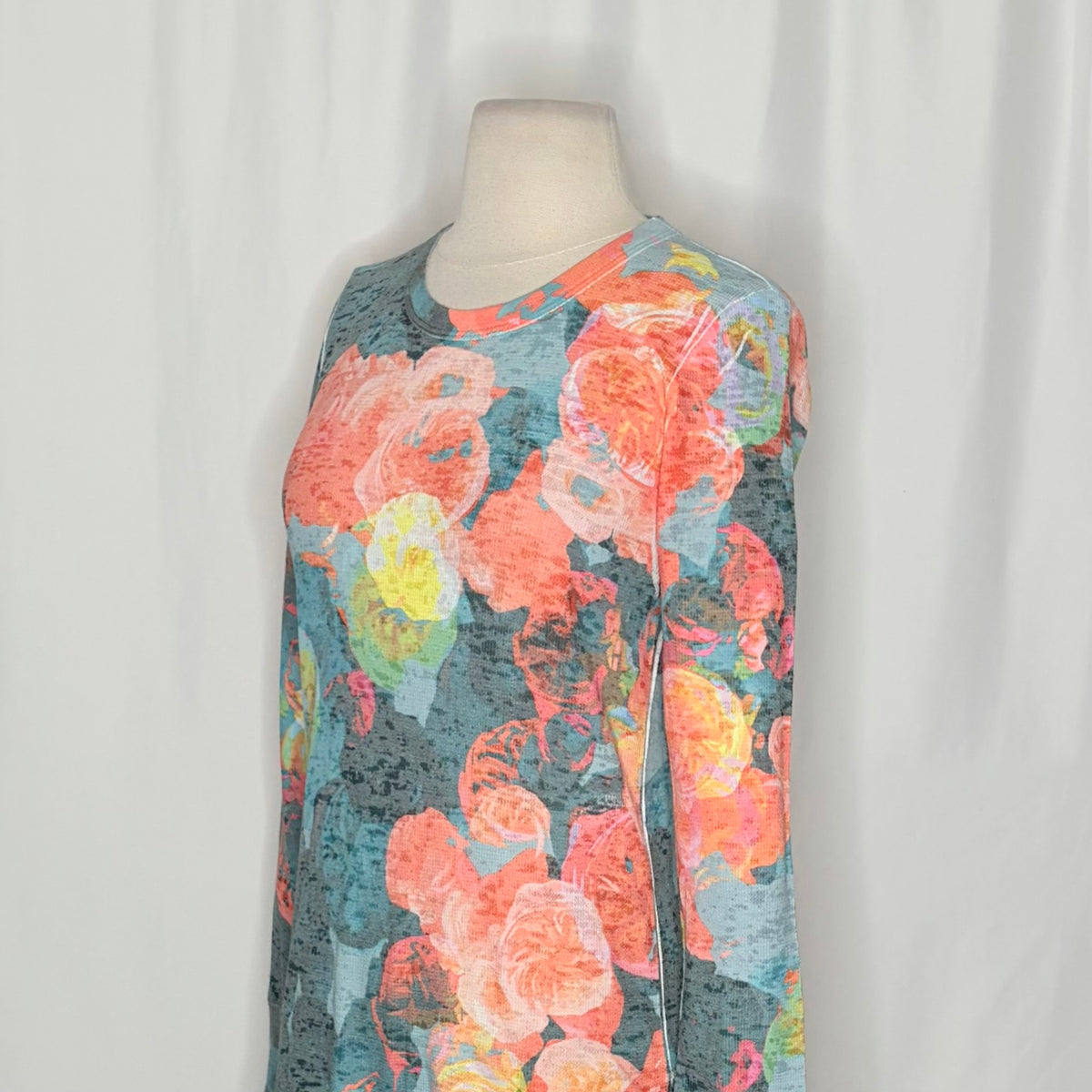 Sundance WHIMSY ROSE Coral Teal Floral Baby Waffle Thermal Top Small Made USA