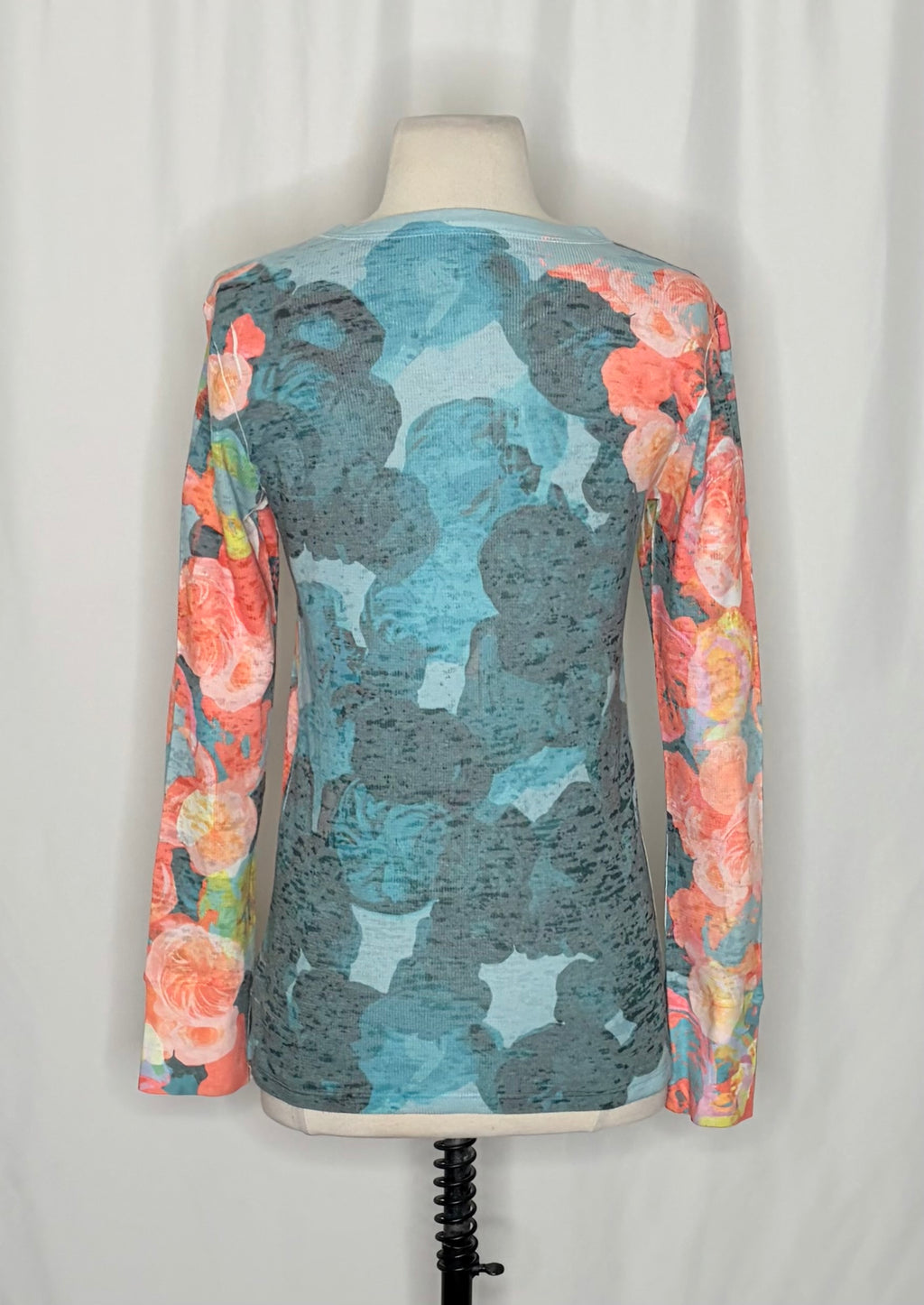 Sundance WHIMSY ROSE Coral Teal Floral Baby Waffle Thermal Top Small Made USA