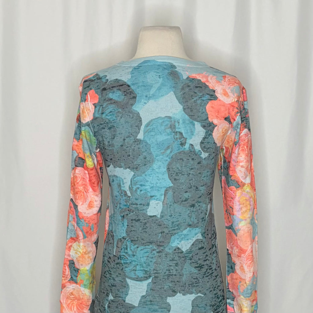 Sundance WHIMSY ROSE Coral Teal Floral Baby Waffle Thermal Top Small Made USA