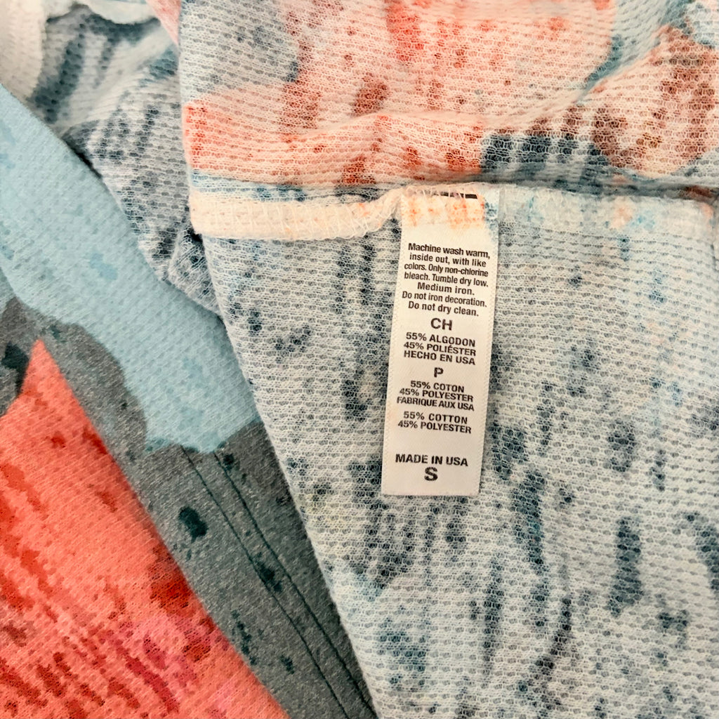 Sundance WHIMSY ROSE Coral Teal Floral Baby Waffle Thermal Top Small Made USA