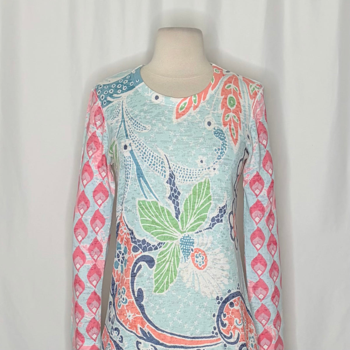Sundance WHIMSY ROSE Aqua Coral Paisley Floral Baby Waffle Thermal Top Small USA