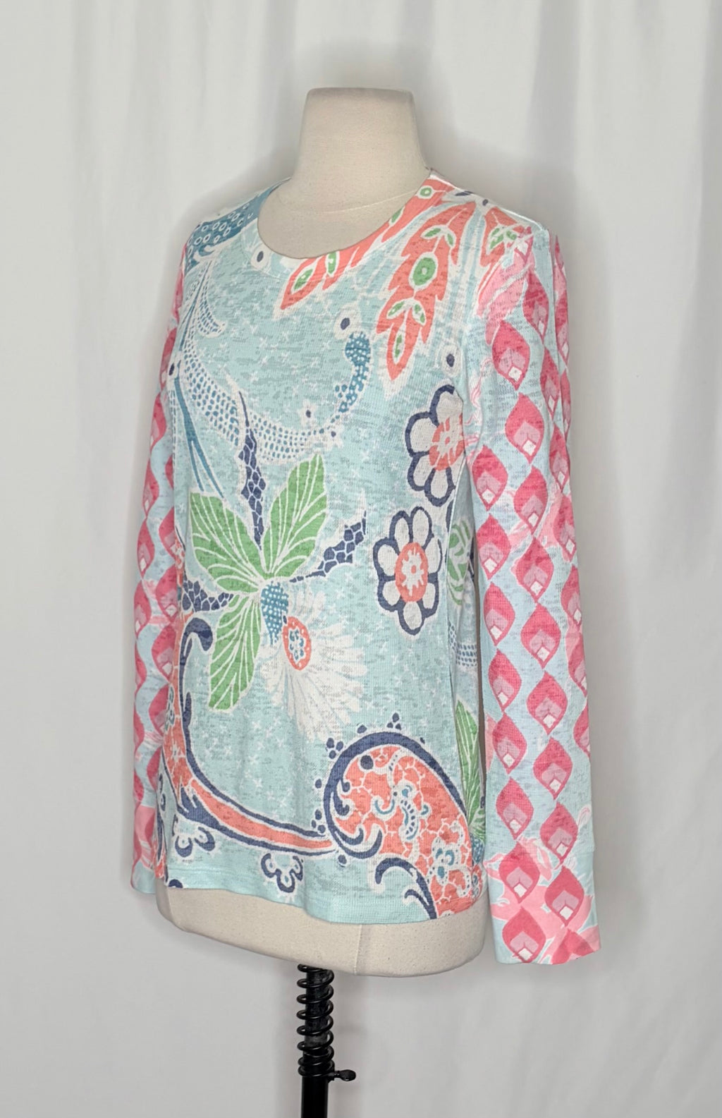 Sundance WHIMSY ROSE Aqua Coral Paisley Floral Baby Waffle Thermal Top Small USA