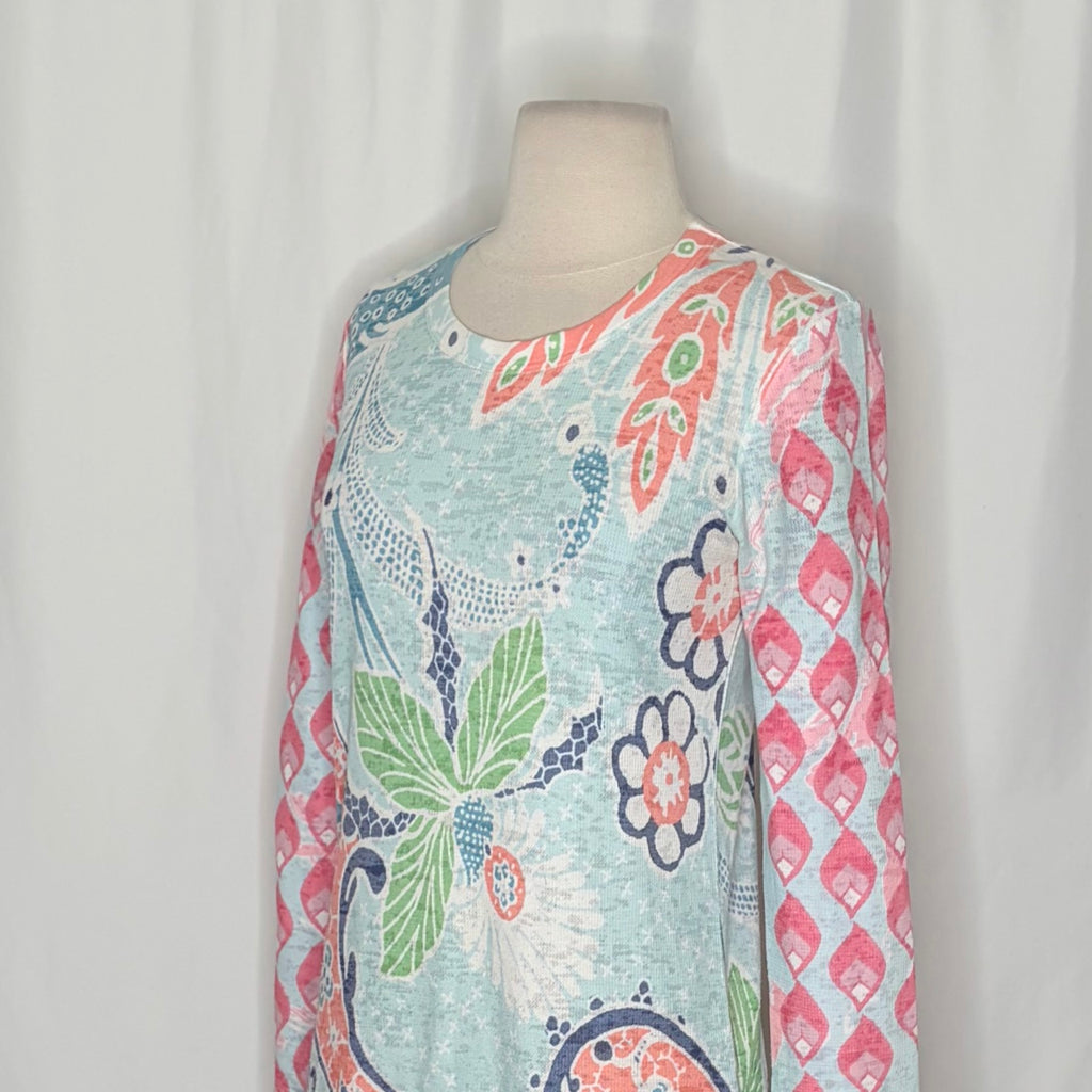 Sundance WHIMSY ROSE Aqua Coral Paisley Floral Baby Waffle Thermal Top Small USA