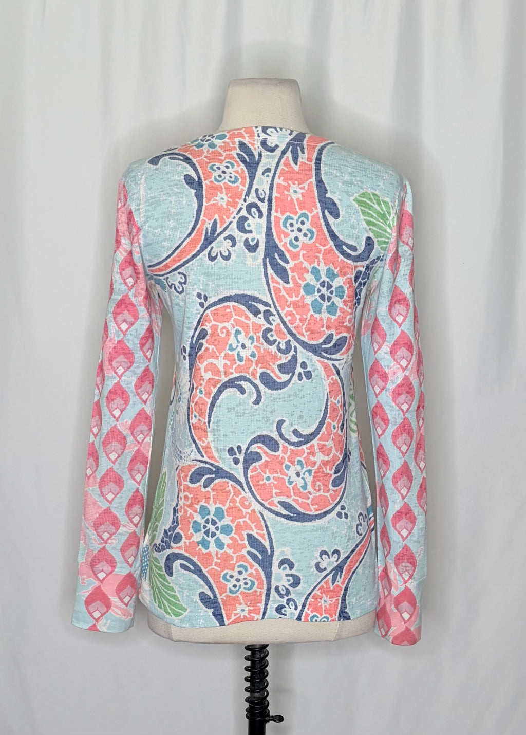 Sundance WHIMSY ROSE Aqua Coral Paisley Floral Baby Waffle Thermal Top Small USA