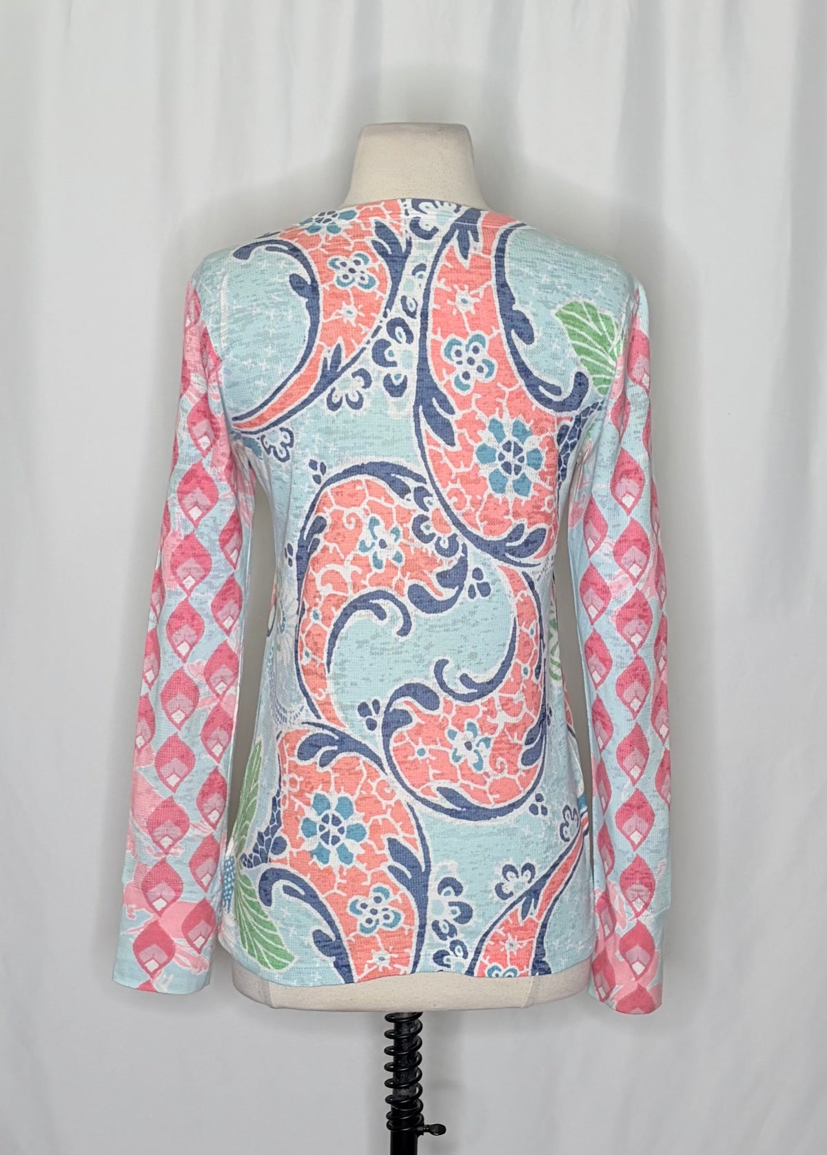 Sundance WHIMSY ROSE Aqua Coral Paisley Floral Baby Waffle Thermal Top Small USA