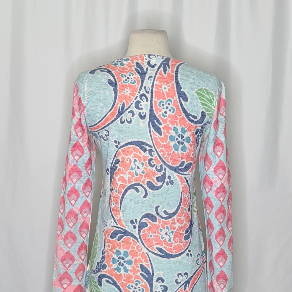 Sundance WHIMSY ROSE Aqua Coral Paisley Floral Baby Waffle Thermal Top Small USA