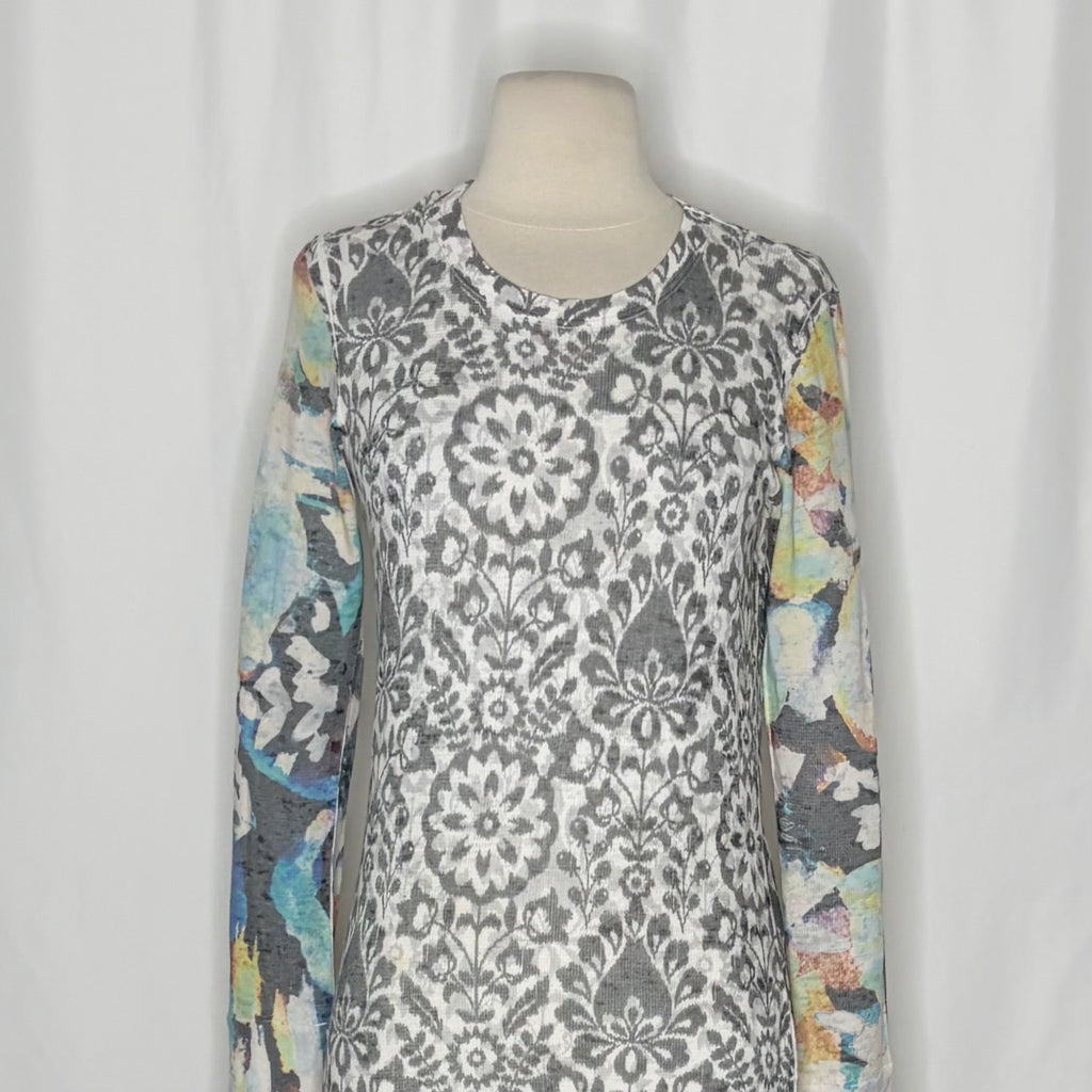 Sundance WHIMSY ROSE Gray Floral Mixed Print Thermal Top Small Made in USA