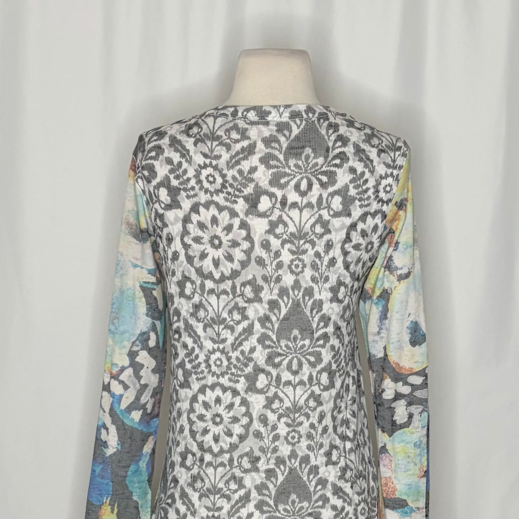 Sundance WHIMSY ROSE Gray Floral Mixed Print Thermal Top Small Made in USA