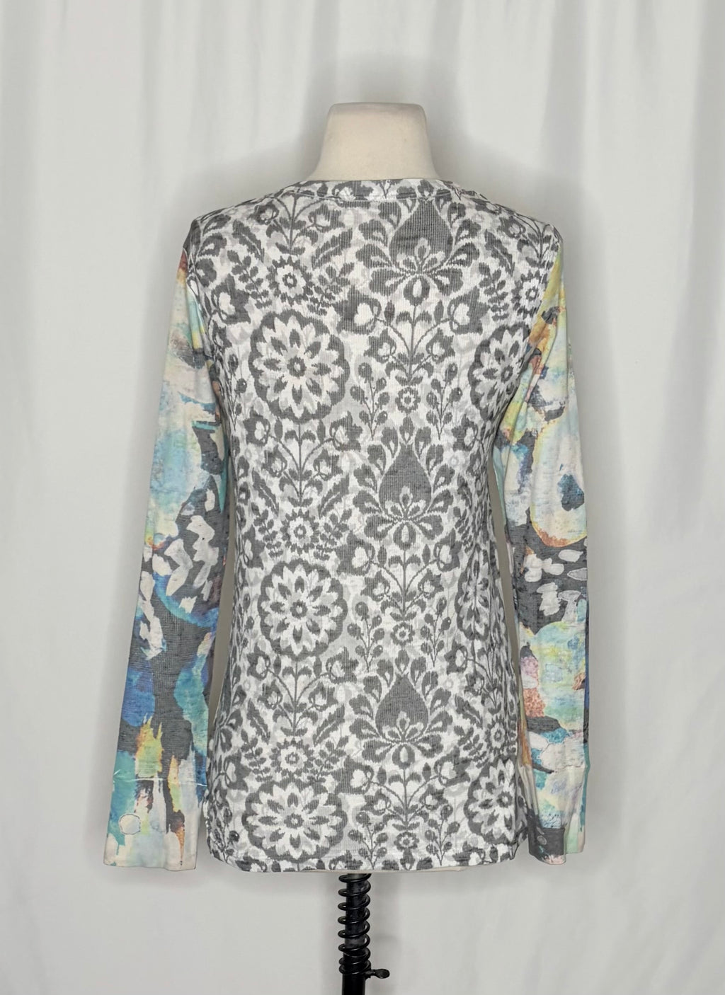 Sundance WHIMSY ROSE Gray Floral Mixed Print Thermal Top Small Made in USA
