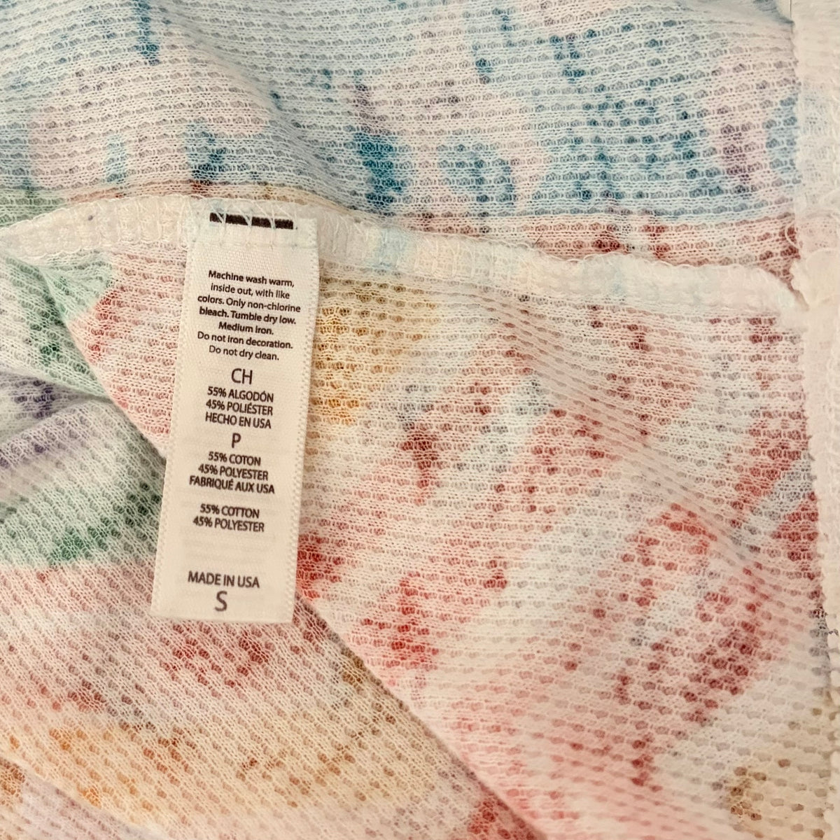 Sundance WHIMSY ROSE Aqua Pink Mixed Print Chevron Thermal Top Small Made in USA