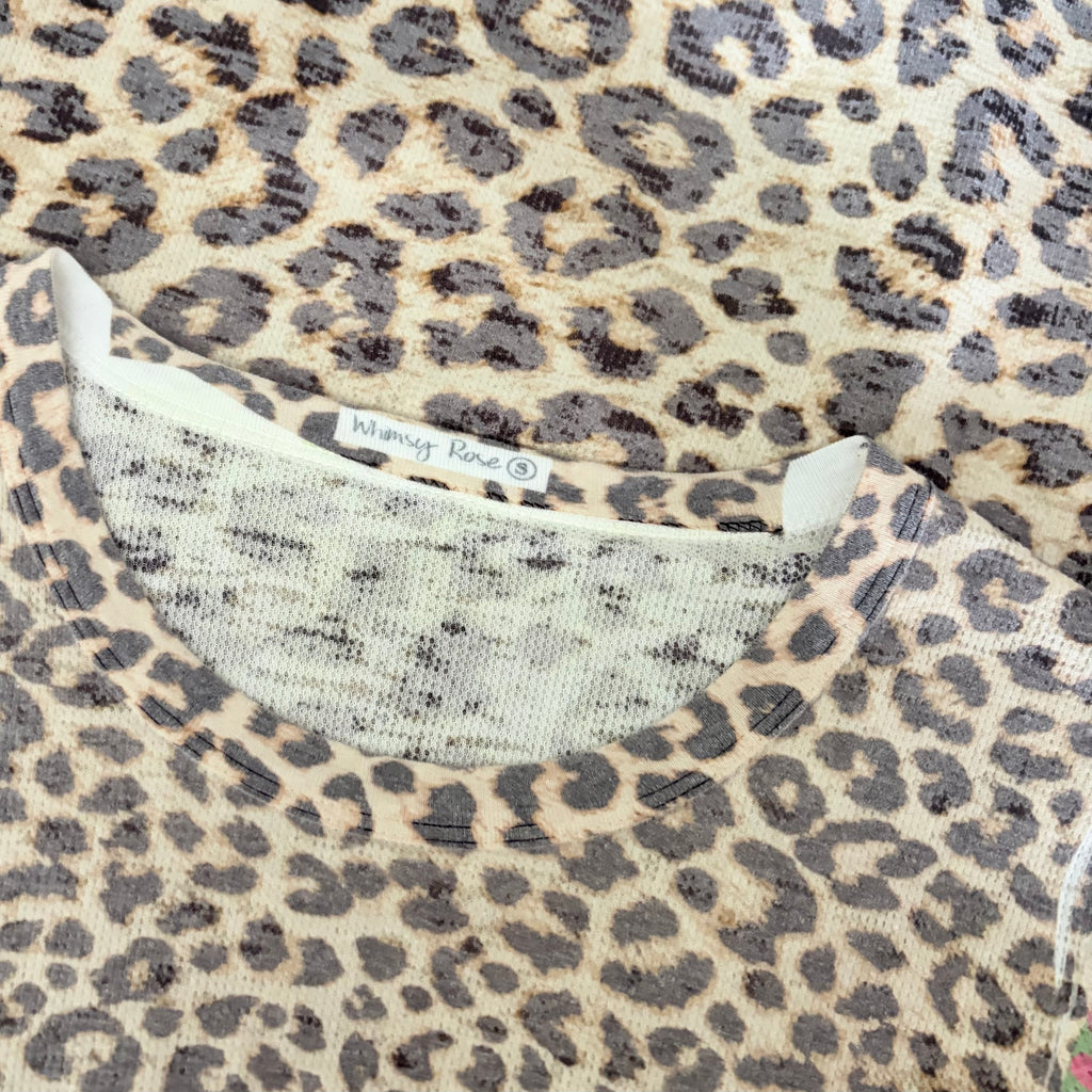 Sundance WHIMSY ROSE Leopard Mixed Print Thermal Top Small Animal Made in USA