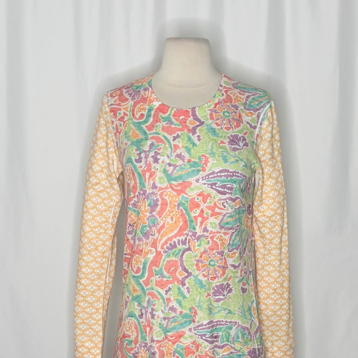 Sundance WHIMSY ROSE Floral Mixed Print Thermal Top Shirt Small Made in USA