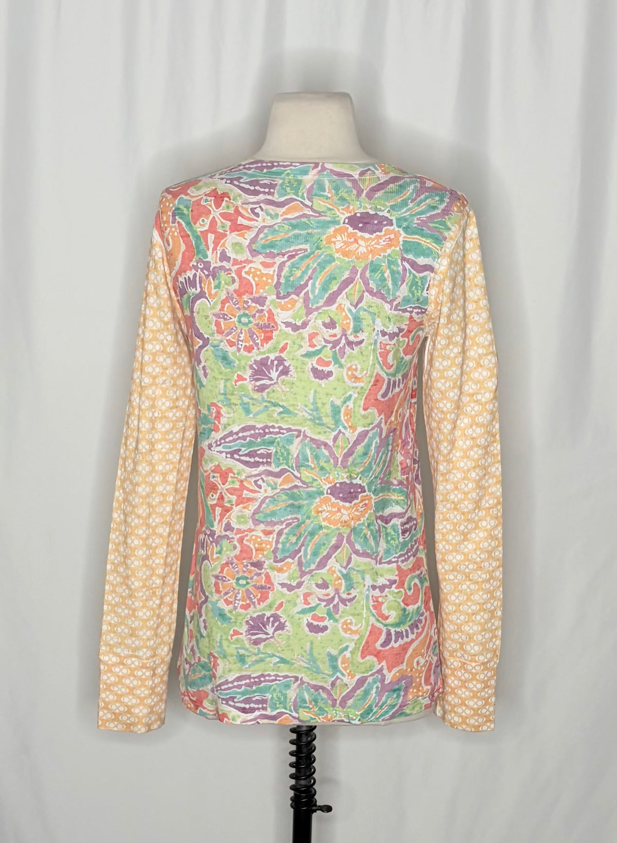 Sundance WHIMSY ROSE Floral Mixed Print Thermal Top Shirt Small Made in USA